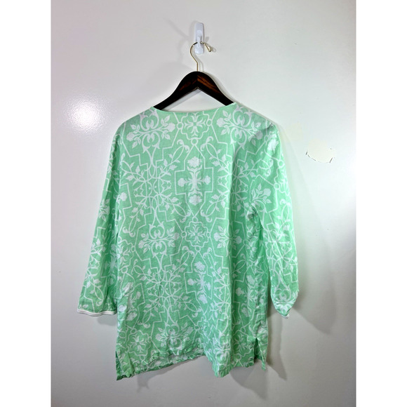 Women’s Embroidered Linen Tunic Size XL Green White California Beachy Resortcore - Picture 3 of 9